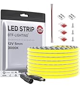 BTF-LIGHTING FCOB Thin 5mm Width COB LED Strip, UL Listed Warm White 3000K Narrow Uniform Light, ...