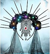Uranian Light Up Headband Gothic Rose Halo Crown Headpiece Goddess Spiked Headband Black Veil Hal...