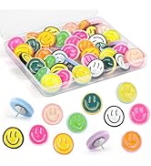 GOOLADA 30 Pieces Smiley Cute Push Pins,10Colors Cute Thumb Tacks, Decorative Push Pins for Bulle...