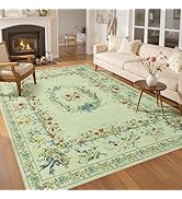 Joydeco Floral Bow 8x10 Area Rug for Bedroom, Washable Beige Rug for Girls Nursery Playroom, Ultr...