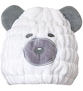 LCBD Microfiber Hair Towel Wrap for Kids, White Bear Dry Hair Cap Set with Hair Scrunchies, Absor...