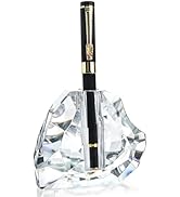 QFkris 3.5'' Crystal Signature Fountain Pen &amp; Pencil Holder Heart Shaped Glass Cut Pen Stand Offi...