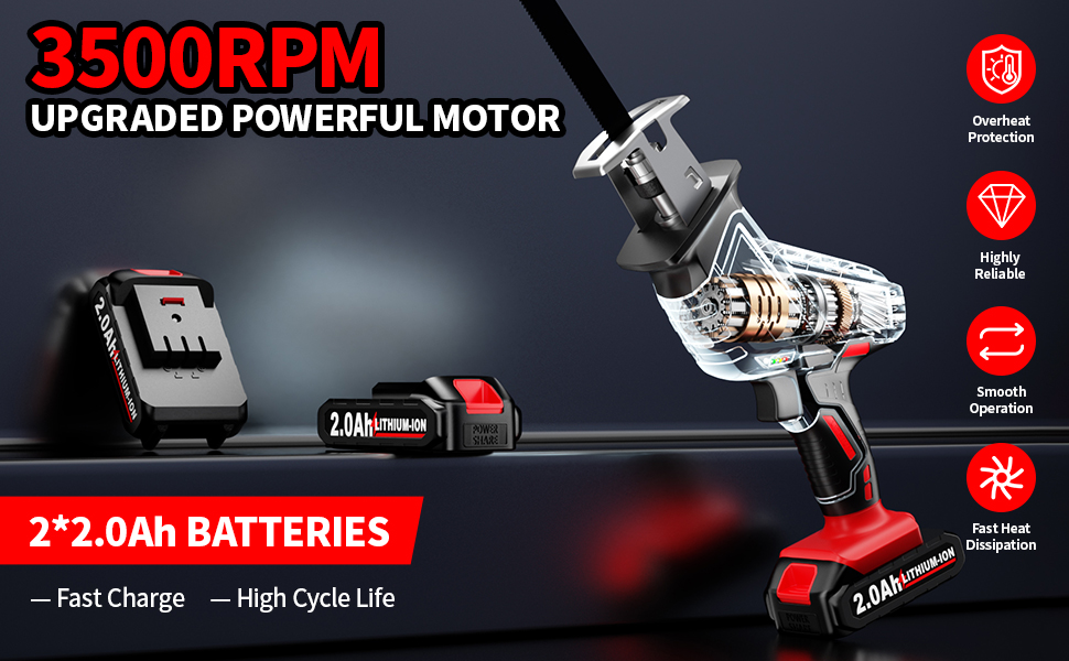 cordless reciprocating saw with battery