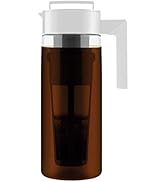 Takeya Patented Deluxe Cold Brew Coffee Maker With White Lid Airtight Pitcher, 2 Quart, White