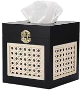 Sumnacon Tissue Box Cover Square, Wood Tissue Holder with Imitation Rattan Design, Decorative Tis...