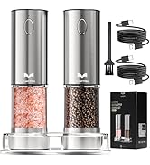 Electric Salt and Pepper Grinder Set Rechargeable, Yumcian Automatic Shakers Set with Adjustable ...