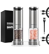 SIMPLETASTE Electric Salt and Pepper Grinder Set Rechargeable with LED Light, Stainless Steel, 70...