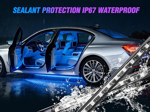 4PCS 48 LED Interior Lights DC 12V Multicolor Music Car Strip Light Under Dash Lighting Kit