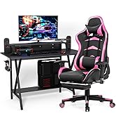 Tangkula Gaming Desk and Chair Set, E-Sport Gamer Desk &amp; Racing Chair Set, w/Monitor Stand, Cup H...