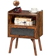 Lerliuo Rattan Nightstand, Side Table with Drawer Open Shelf, Cane Accent Bedside End Table with ...