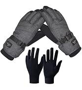 HighLoong Men Ski Snowboard Gloves with Waterproof and Thinsulate for Cold Winter-Black