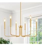 Gold Chandelier, 6-Light Farmhouse Chandelier for Dining Room Lighting Fixtures Hanging, Dining L...