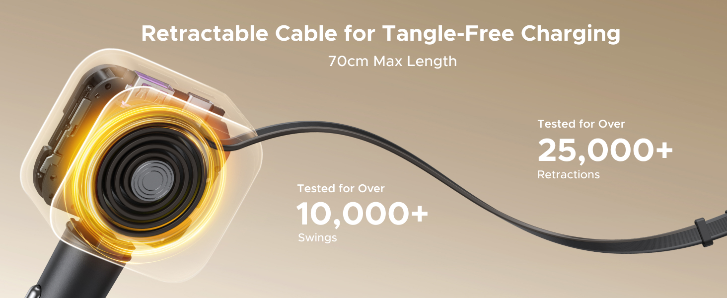 Up to 70cm Retractable Cable for Convenient Charging