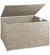 MOORLITER Water Hyacinth Storage Basket with Lid, 42.3 Gallon (160L) Wicker Storage Trunk with Ha...