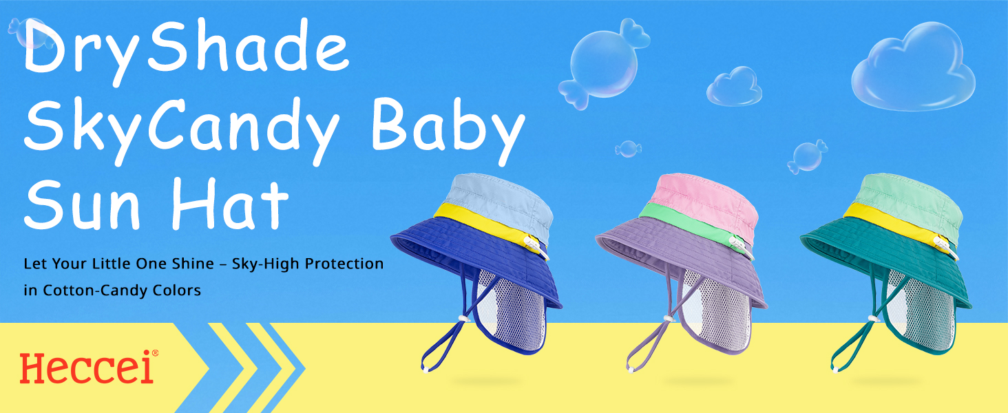HECCEI Baby Sun Hat with Neck Flap DryShade SkyCandy UPF 50+ Infant Beach Hat