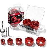KATA 8PCS Hole Saw Kit 1" to 2-1/8" Hole Saw in Case for Wood, PVC, Plywood | Set with 1PC Mandre...