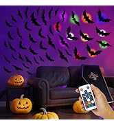 PChero 12 Lights &amp; 48 Bats Halloween Decoration Kit with Remote Timer, Color Changing Light up Ba...