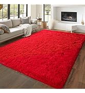Dssimo Super Fluffy Rug for Bedroom, Modern Shag Red Area Rugs 5'x7', Soft and Cozy Plush Large C...