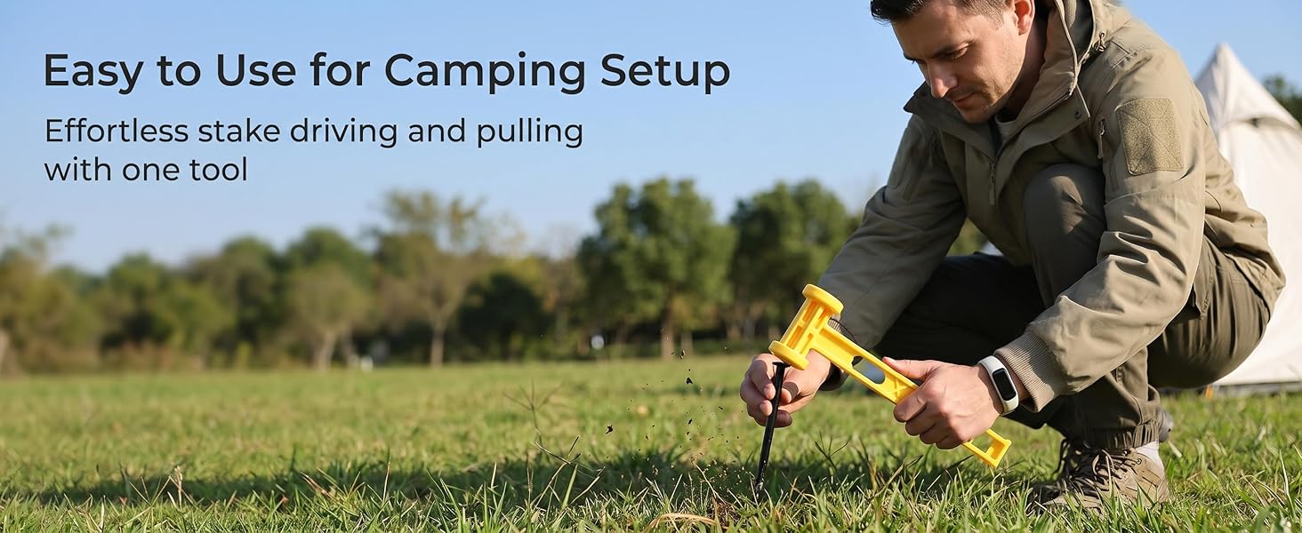 Shock-absorbing grip saves sore palms. Comfortable even after 50 stakes.