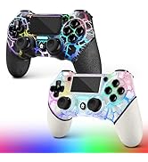 AceGamer 2 Pack PS4 Controller Wireless, RGB Light and Turbo Function, White and Black Crack Cust...
