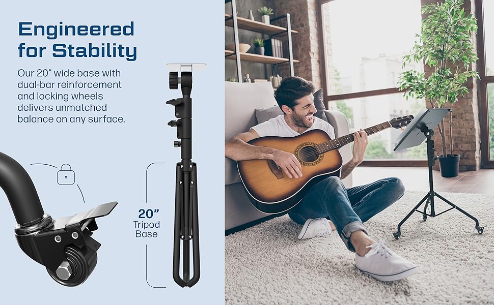 Wide Base Locking Wheels Stable on Any Surface