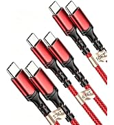 100W PD Fast Charging USB C-C Cable 3-Pack 3.3/6.6/10' iPhone 15-17,Red | Nylon Braided, Fast Cha...