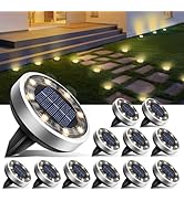 btfarm 12 Pack Solar Ground Lights Outdoor, 8 LED Disc Lights IP65 Waterproof Flat Light, Pathway...