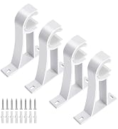 KOLAKO Curtain Rod Brackets Set of 4 White Heavy Duty Single Rod Holders with Screws, Fits 1 Inch...