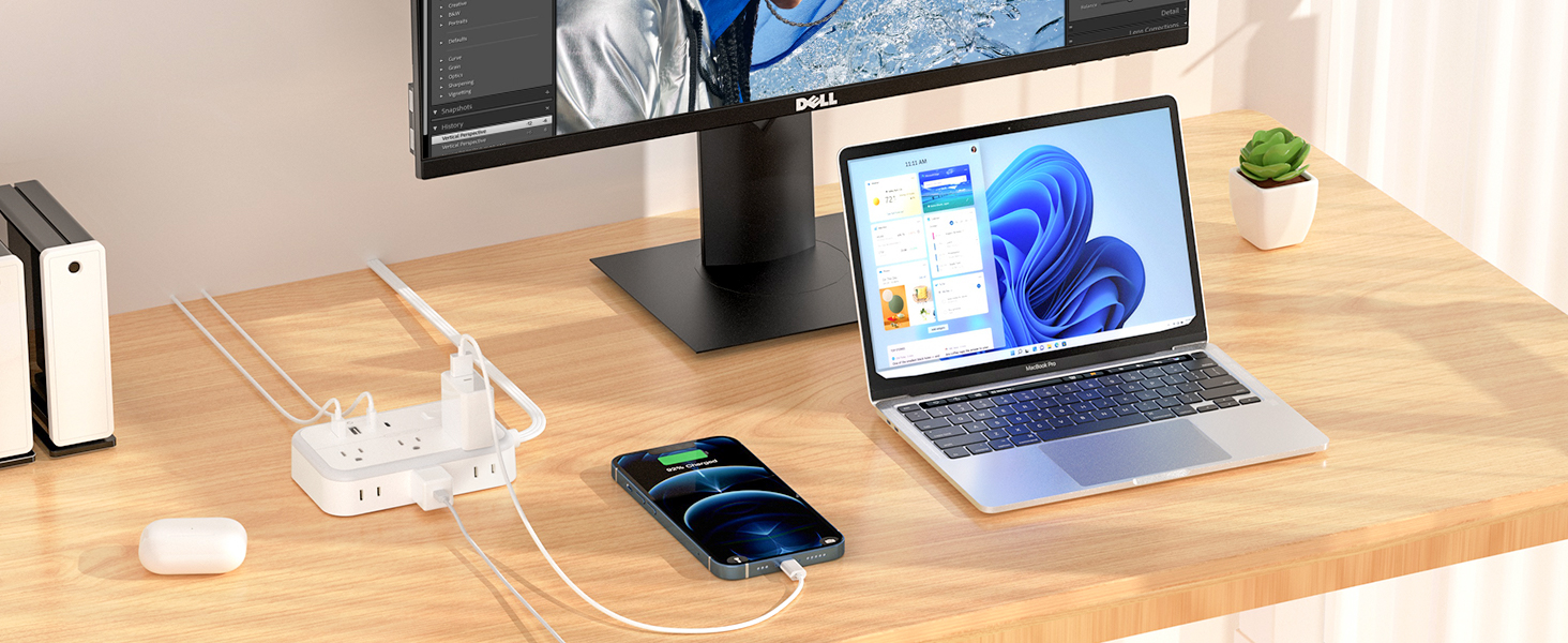 Flat Extension Cord Outlets Extender Flat Plug Power Strip surge protector with multiple usb ports