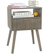 Fultyle Grey Nightstand, Modern Night Stand Wood, Fluted Bedside Table with Solid Wood Legs for B...