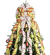 Christmas Tree Topper Wreath Bow Large Green Christmas Bow Tree Topper,45"x13" Red Green Dot Poly...