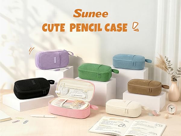 SUNEE Cute Pencil Case, Pen Pouch, Colored Large Pencil Bag with Zipper, Kawaii School Supplies