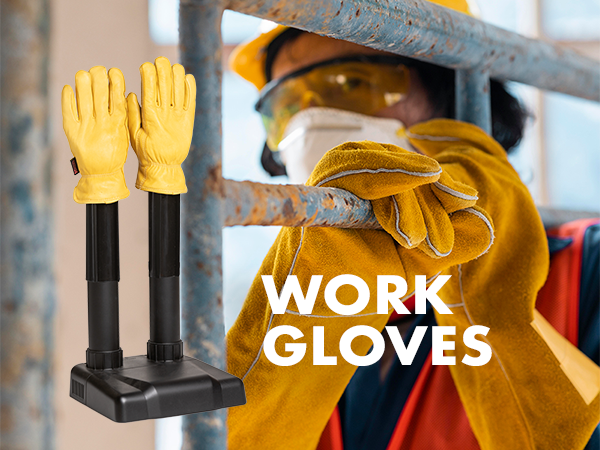 work gloves drying on the dryer