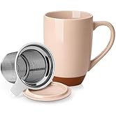 MALACASA Ceramic Tea Mug with Lid and Stainless Steel Infuser, 18 oz Large Tea Cup for Loose Leaf...