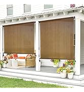Artpuch Outdoor Roller Shade 6'(W) x6'(L) Fabric Blind Walnut Cordless Exterior Roll Up Shade, Wa...