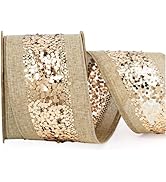 LaRibbons Christmas Ribbon for Gift Wrapping Brown Burlap Ribbons Khaki Wired Ribbon for Christma...