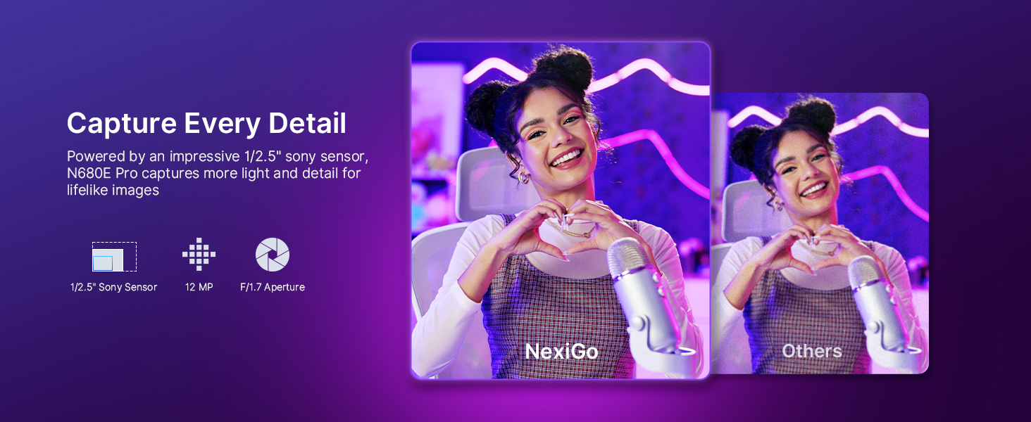 Compares blurry visuals from others with the sharp clarity of NexiGo N680E Pro