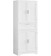 FIONESO Tall Storage Cabinet, Pantry Cabinet with 1 Large Drawer &amp; 2 Adjustable Shelves, Kitchen ...