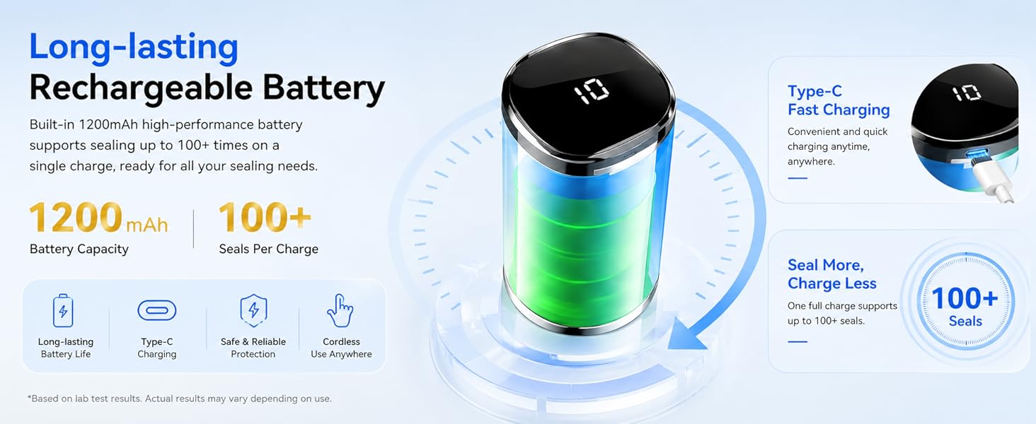 Long-lasting Rechargeable Battery Featuring LED Pressure Display, Portable Food Sealer