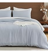 EMME Muslin Cotton Duvet Cover Set Blue Queen Size Linen Like Soft Breathable Lightweight Summer ...