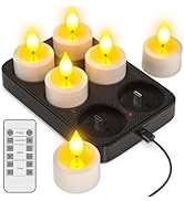Yme Rechargeable Flameless Candles with Remote Timer &amp; Charging Base, 6 Pack Battery Operated Tea...