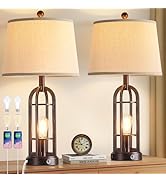 SRJJA Table Lamps for Living Room Set of 2 - Farmhouse Lamps for Bedroom with USB A+C, 3-Way Dimm...