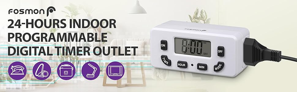 24 hour indoor programmable digital timer outlet