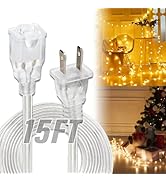 15 FT Clear Extension Cord - Male to Female Invisible Indoor 2 Prong Power Cable, Thin Extension ...