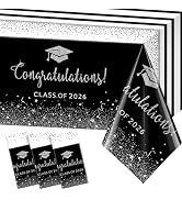3 Pack Class of 2026 Graduation Tablecloths,Foil Dot Plastic Disposable Rectangle Table Covers fo...