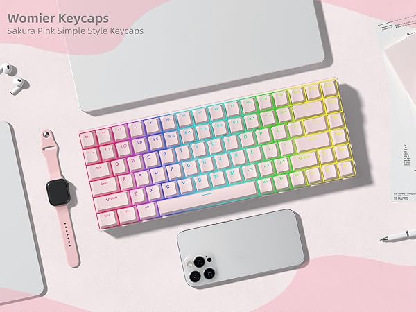 Womier Pink Shine Through Keycaps, PBT Keyboard Keycaps Cherry Profile, Custom Keycap