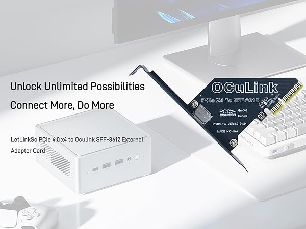 LetLinkSo Gen4 PCIe 4.0 x4 to Oculink SFF-8612 External SFF-8611 Adapter Card for NVMe