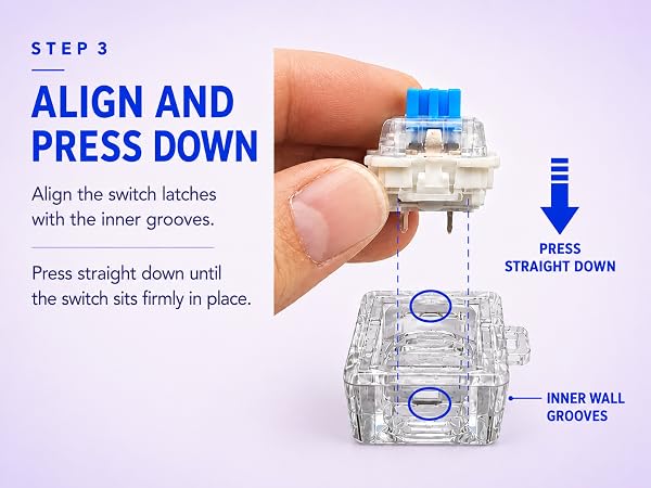 aligns a replacement switch with the inner wall grooves and presses it straight down into the base.