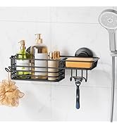 LEVERLOC Shower Caddy Suction Cup, Suction Caddy with Hooks and Soap Holder for Bathroom, No-Dril...