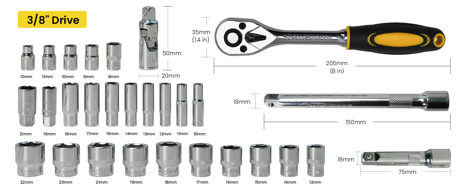 3/8&amp;amp;#39;&amp;amp;#39; Drive Socket Wrench Set